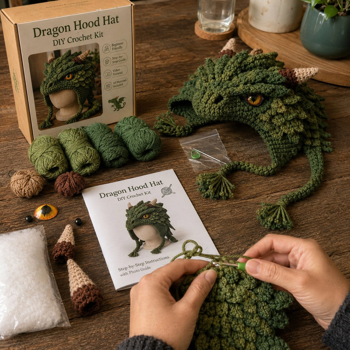 Fantasy Hood Hat DIY Crochet Kit | Premium Soft Yarn Materials with Step-by-Step Guide DIY Handmade Wearable Character