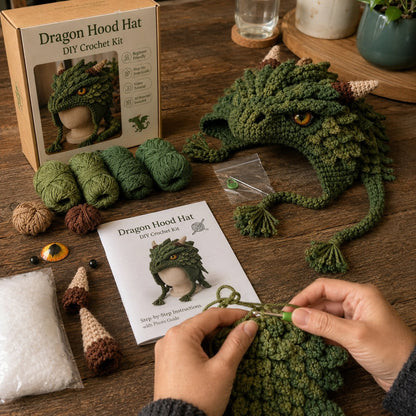 Fantasy Hood Hat DIY Crochet Kit | Premium Soft Yarn Materials with Step-by-Step Guide DIY Handmade Wearable Character