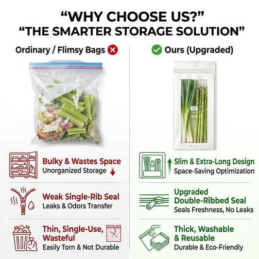 50/100PCS Reusable Long Food Storage Bags, Double-Zip Seal Freshness Bags for Kitchen