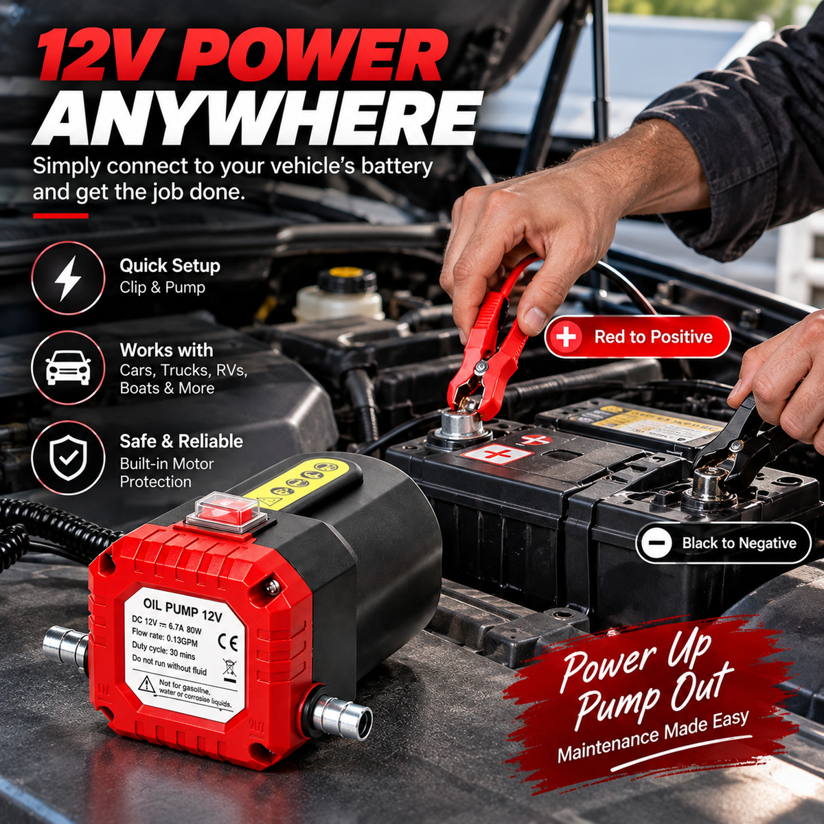 12V 80W Electric Oil Extractor Pump Fast, Cleaner Oil Changes
