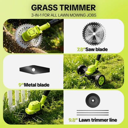 3-in-1 Cordless Lawn Mower with 2 21V Batteries