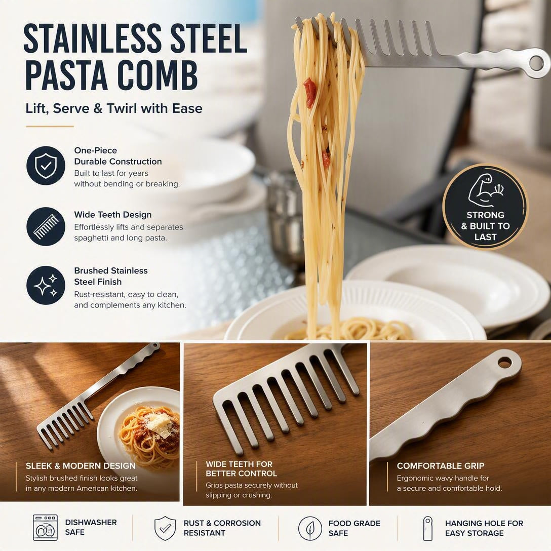 Stainless Steel Pasta Server Premium Spaghetti Spoon for Everyday Italian Cooking