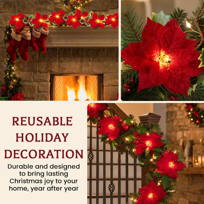 Poinsettia LED Flower String Lights