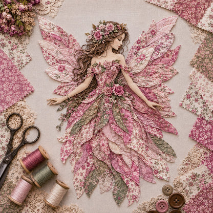 Premium Fairy Patchwork DIY Kit | High-Quality Layered Fabric with Floral Wings DIY Handmade Fantasy Wall Decor