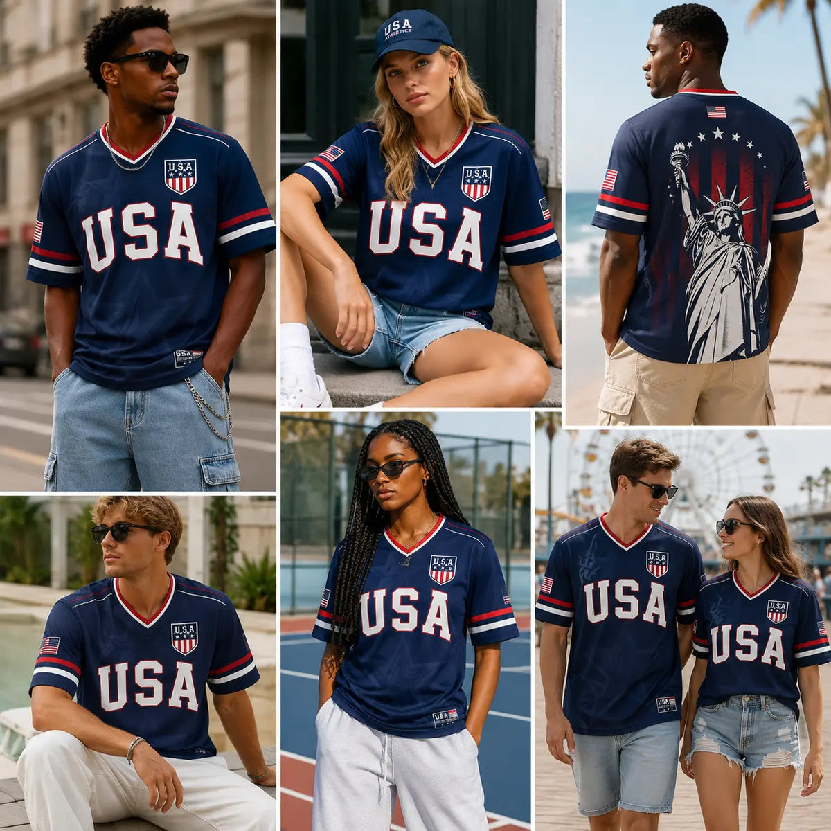 USA Liberty Soccer Jersey Patriotic American Flag V-Neck Football Shirt