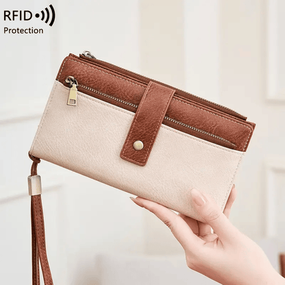 Women's long wallet, stylish clutch, elegant solid color RFID blocking leather wallet!