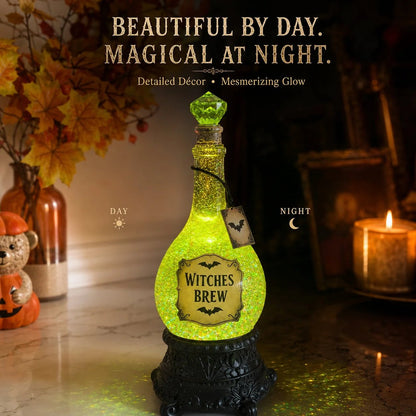 Lighted Witches Brew Poison Bottle Glitter Globe