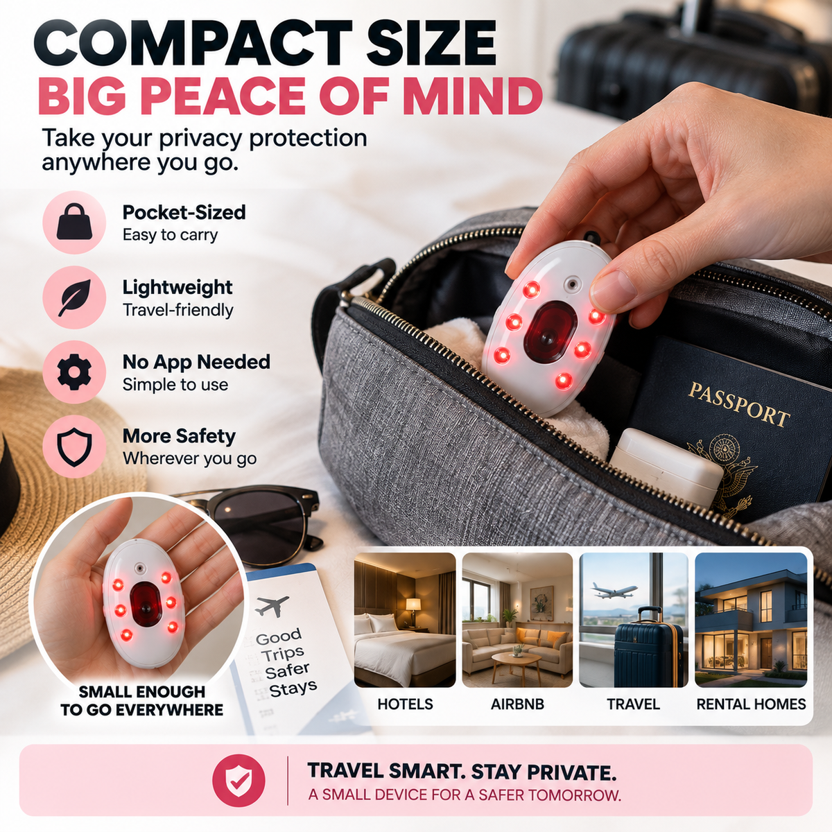 Portable Hidden Camera Detector Quick Privacy Check for Hotels, Airbnb & Travel