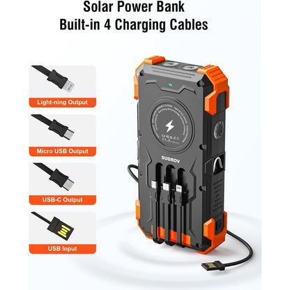 2026 Must-Have: Massive Capacity Power Bank for Emergency & Survival 49800mAh Solar Charger Power Bank with 4 Cables