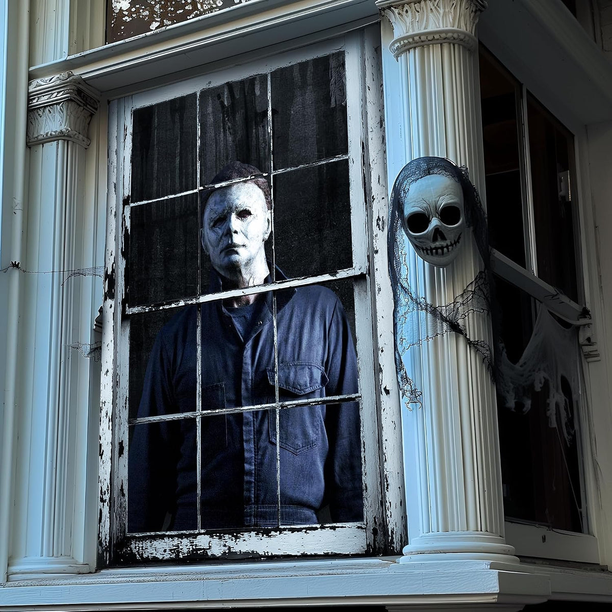 [Scare Neighbors] 3D Halloween Window Poster: Realistic Horror Scene