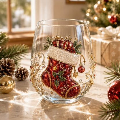 3D Christmas Glass Art Cup | Luxury Raised Holiday Glassware for Drinks, Decor & Christmas Gifts