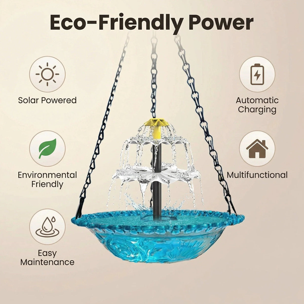 Year --Solar Cascade Hanging Bird Bath Fountain