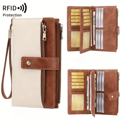 Women's Solid Color RFID Blocking Leather Long Wallet