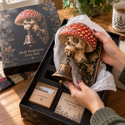 Skullcap Guardian Gothic Mushroom Skull Door Bell with Vintage Bronze Chime