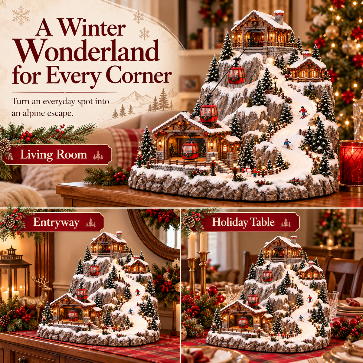 Alpine Christmas Ski Village Festive Mountain Holiday Display