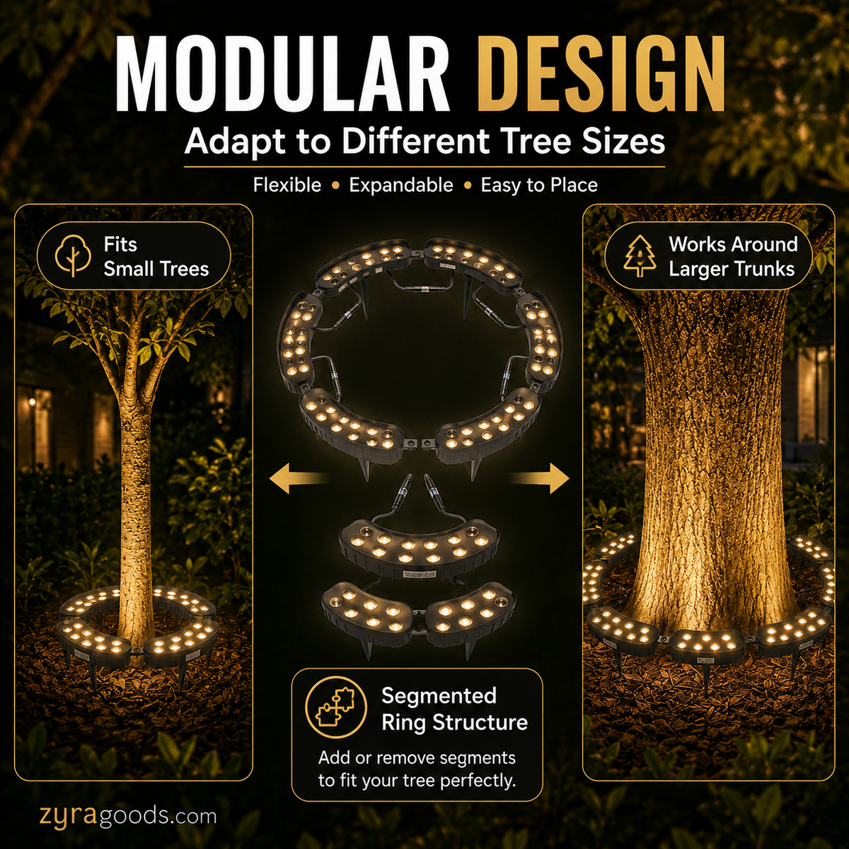 Ring-Shaped Solar Tree Lights Weatherproof Outdoor Spotlights Ideal for Trees, Pillars, and Gardens