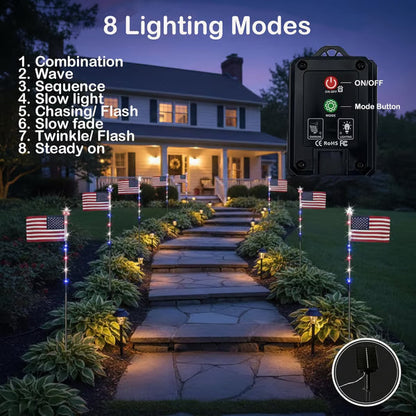 250th Independence Celebration: 8 Solar American Flag Pathway Lights
