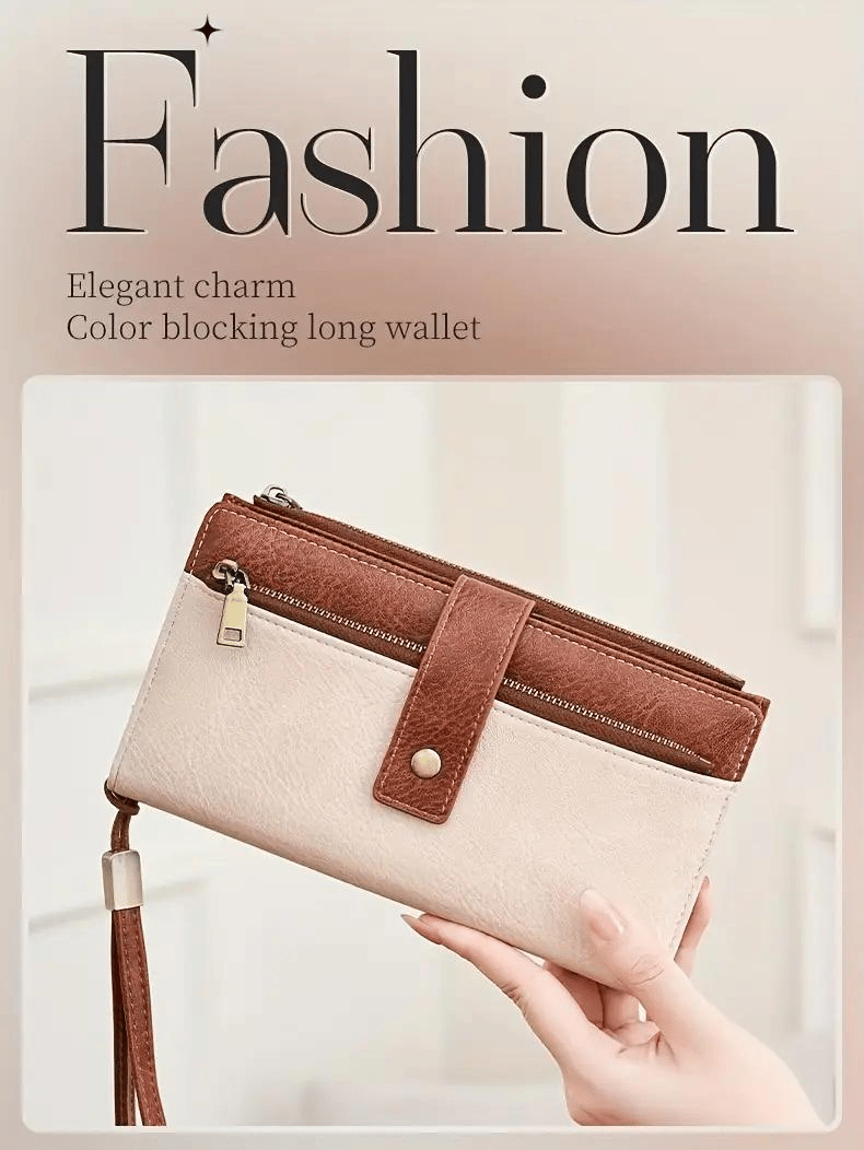 Women's long wallet, stylish clutch, elegant solid color RFID blocking leather wallet!