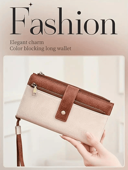 Women's long wallet, stylish clutch, elegant solid color RFID blocking leather wallet!