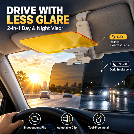 2-in-1 Day & Night Anti-Glare Car Visor Extender Adjustable Dual-Lens Driving Shield