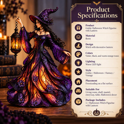 Gotische Halloween-Hexenfigur mit LED-Laterne
