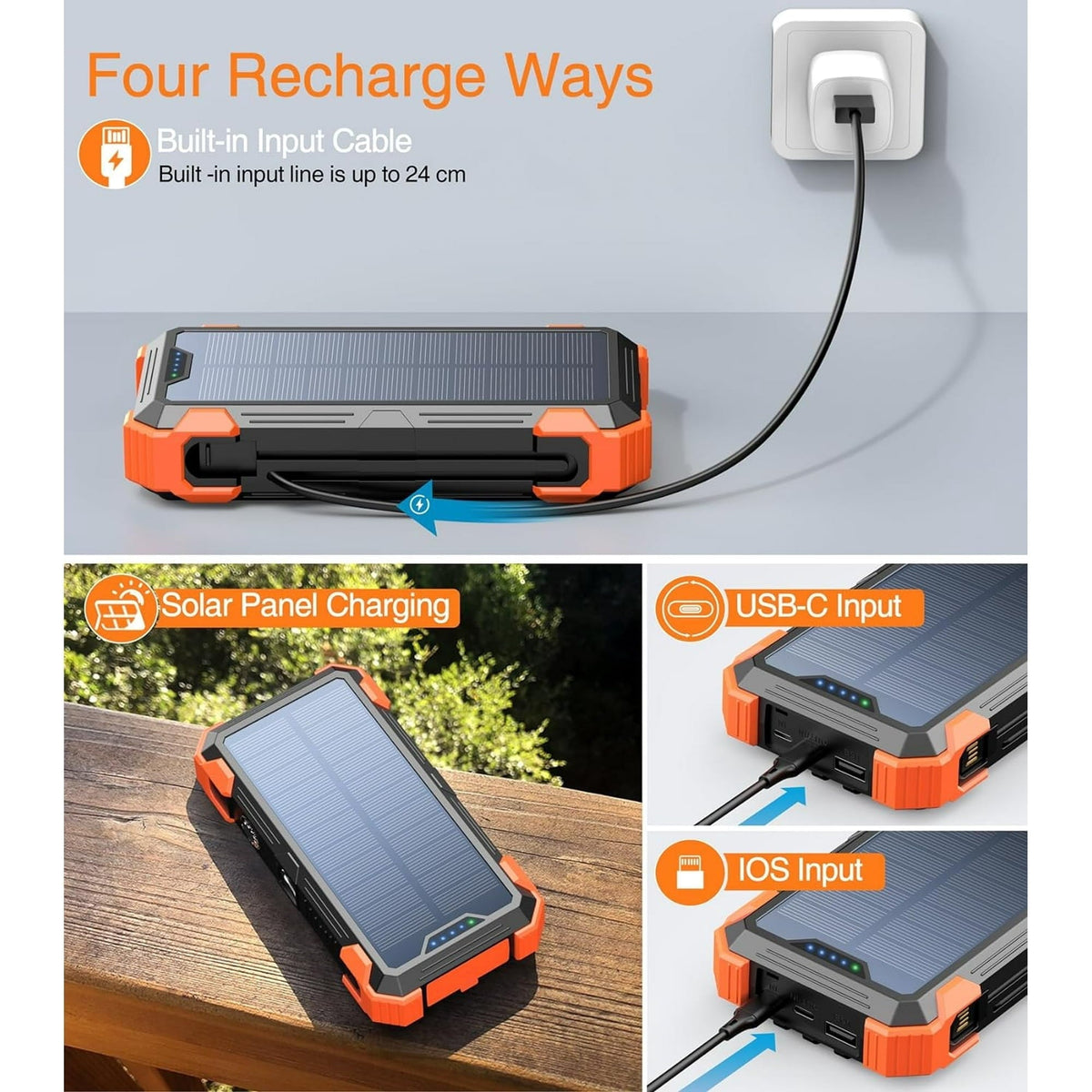 2026 Must-Have: Massive Capacity Power Bank for Emergency & Survival 49800mAh Solar Charger Power Bank with 4 Cables