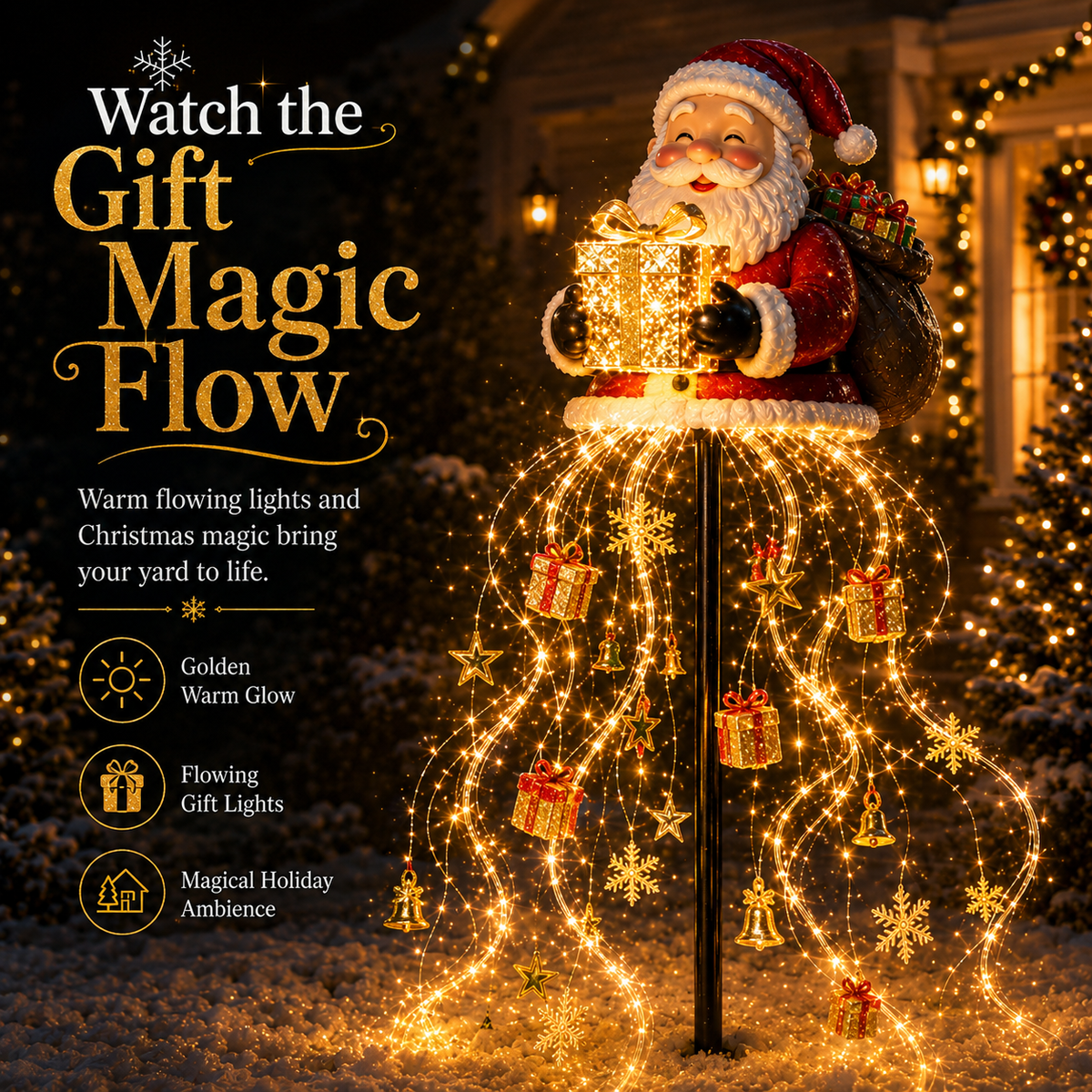 Santa s Golden Gift Fountain Light