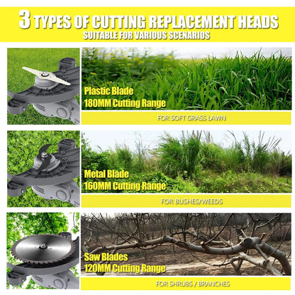 2026 Upgraded Cordless Grass Trimmer with 3 Cutting Heads