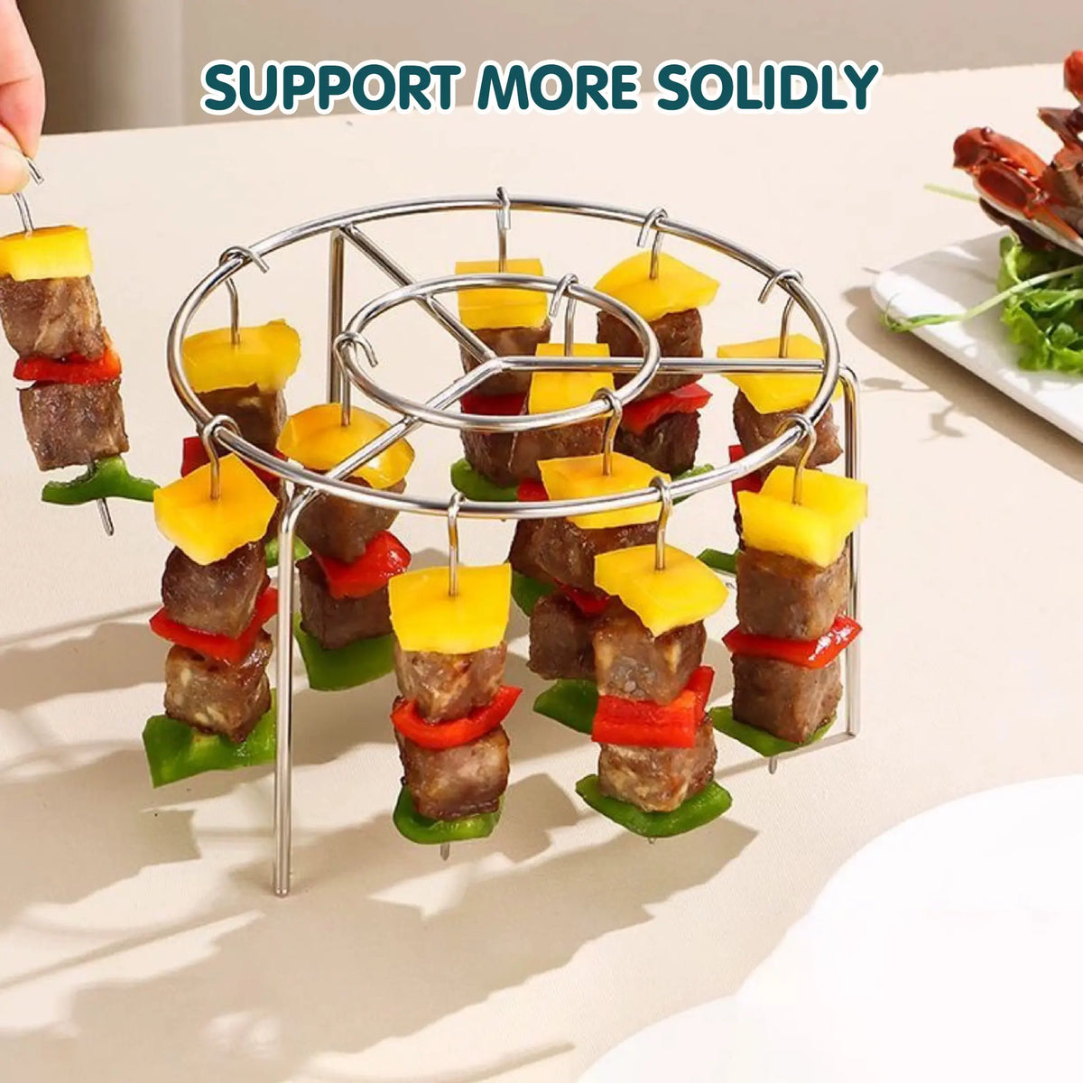 2 Pack Stainless Steel Air Fryer Skewer Rack, 360 No Flip Kabob Grill Stand