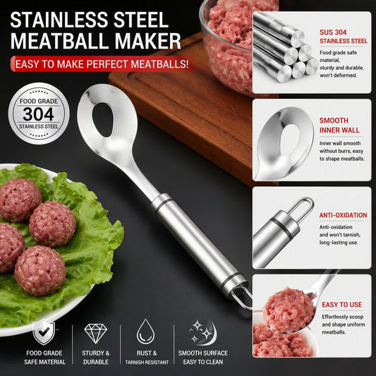 304 Stainless Steel Meatball Scoop Ball Maker Easy Kitchen Tool for Meatballs, Fish Balls & Dough