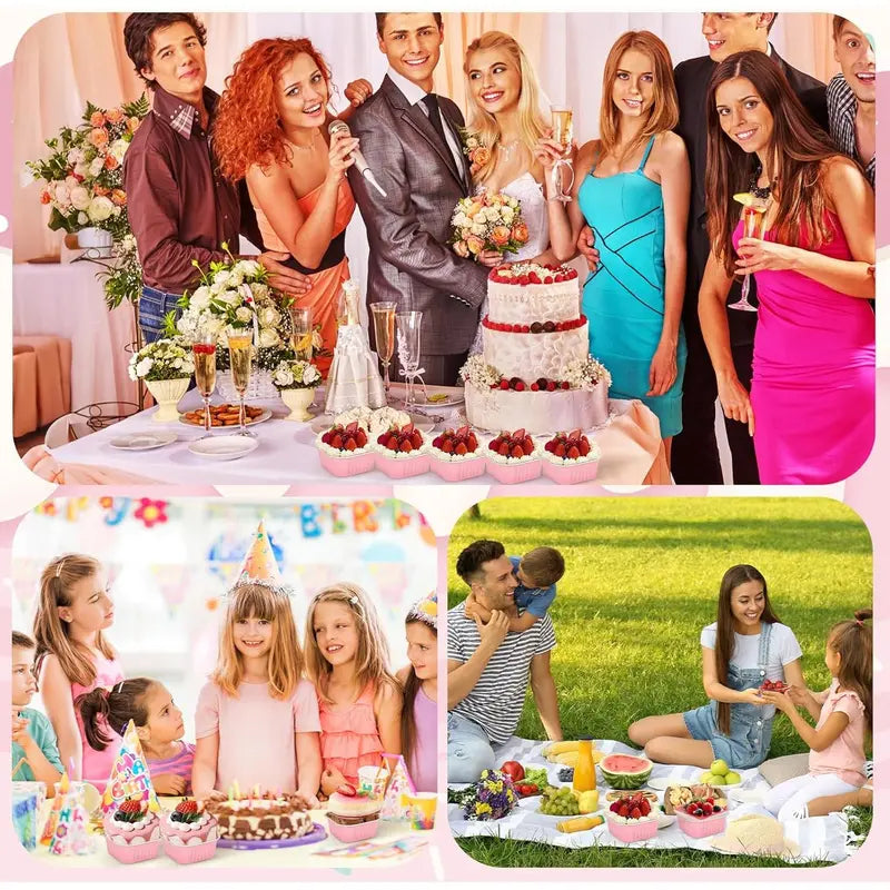 30-Pack Pink Mini Foil Cake Pans with Lids 5oz Disposable Dessert Cups