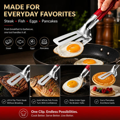 2-in-1 Stainless Steel Spatula Tongs Grip, Flip & Serve
