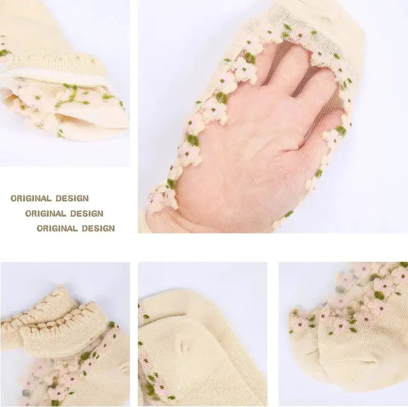 7 Pairs Womens Sheer Floral Mesh Ankle Socks Thin Transparent Ruffle Socks for Summer