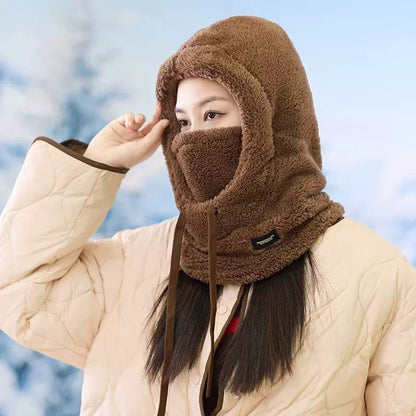 2026 Women's Fleece Hooded Winter Cycling Mask and Hat for Cold Weather