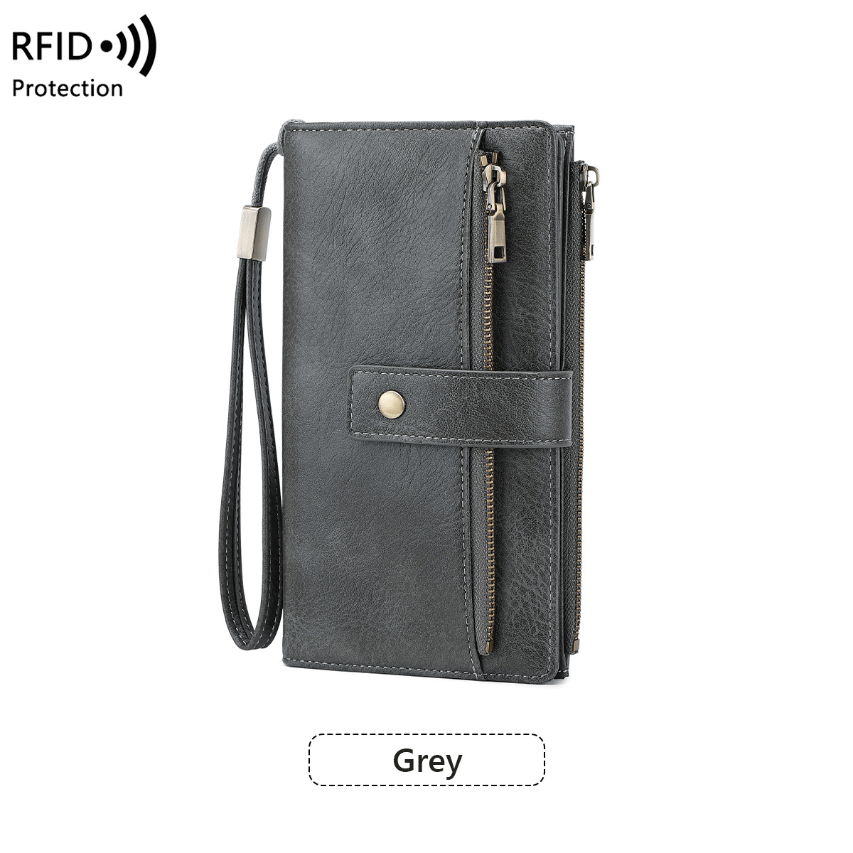 Women's Solid Color RFID Blocking Leather Long Wallet