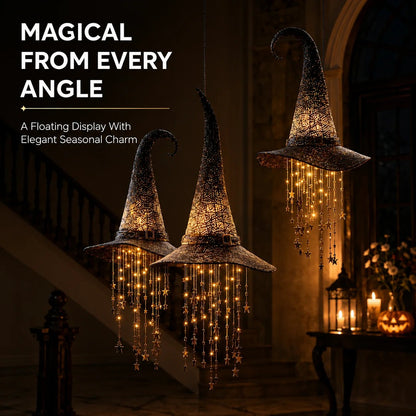 Lighted Witch Hat Hanging Chime Battery-Powered Halloween D cor with Remote Control