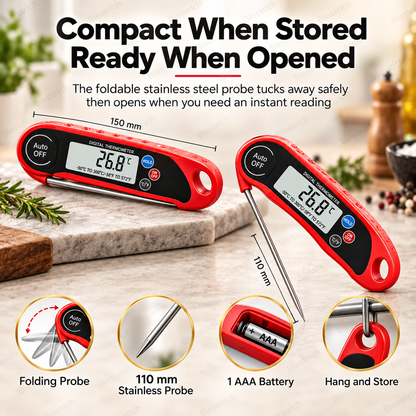 Foldable Digital Food Thermometer - Fast Reading Instant Meat Thermometer