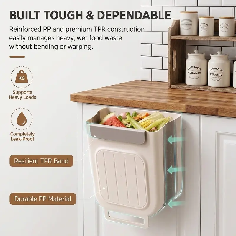 Hanging Kitchen Scrap Bin Space-Saving Cabinet Door Trash Can for Easy Food Prep Cleanup