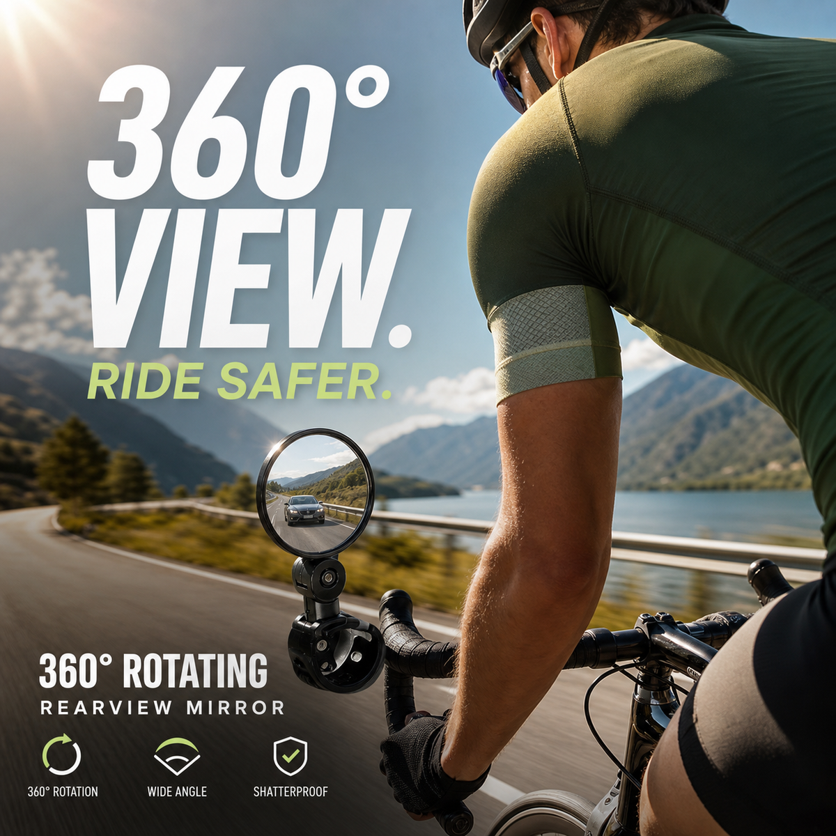 2026! 360 Rotating Rearview Mirror Clear view behind, no more neck twisting. Fits bikes
