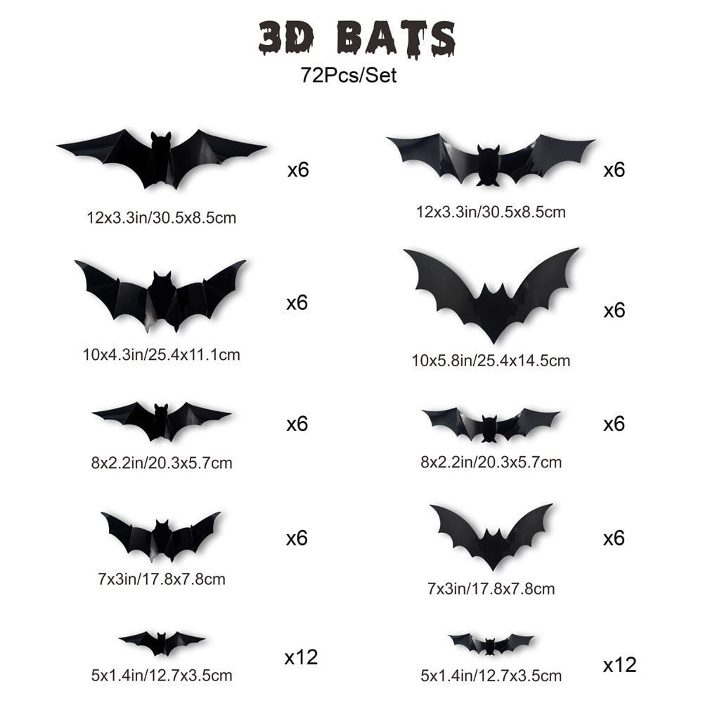 3D LED Glowing Bat Wall Decorations Halloween Flying Bat Swarm Set