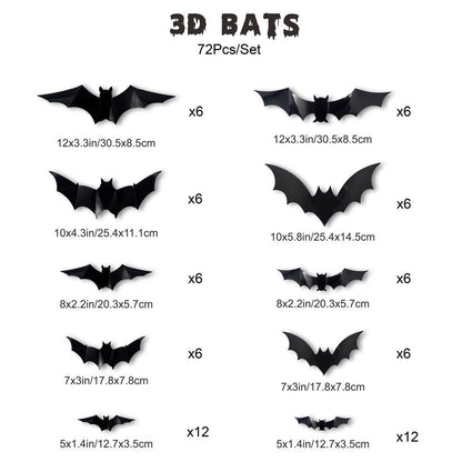 3D LED Glowing Bat Wall Decorations Halloween Flying Bat Swarm Set