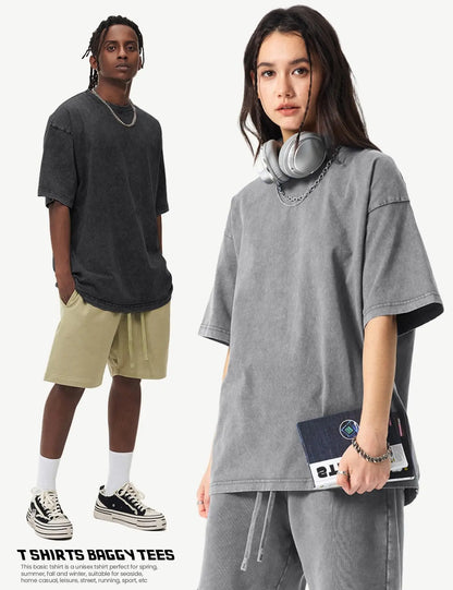 1/4 Pack Oversized T shirts for Men Gym Vintage Heavyweight T Shirts Cotton Workout Acid Wash Baggy Tees