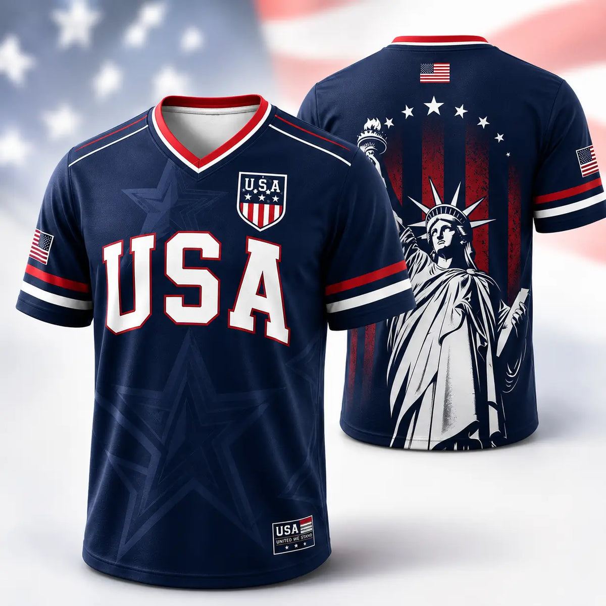 USA Liberty Soccer Jersey Patriotic American Flag V-Neck Football Shirt
