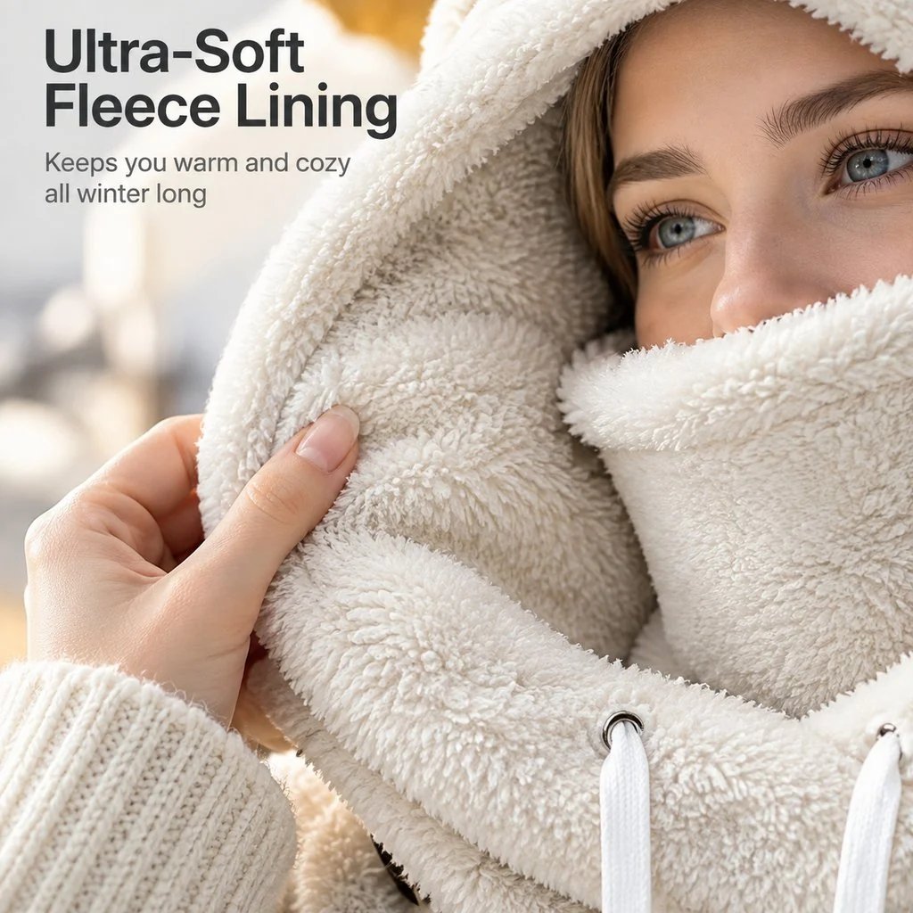 2026 Women's Fleece Hooded Winter Cycling Mask and Hat for Cold Weather