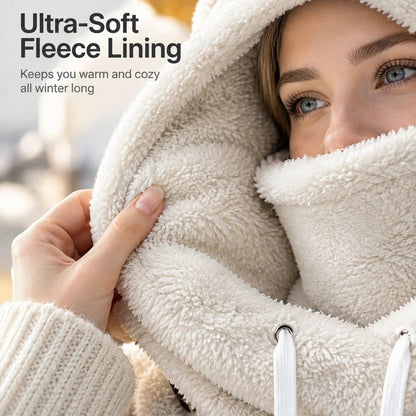 2026 Women's Fleece Hooded Winter Cycling Mask and Hat for Cold Weather