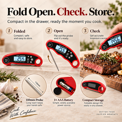 Foldable Digital Food Thermometer - Fast Reading Instant Meat Thermometer