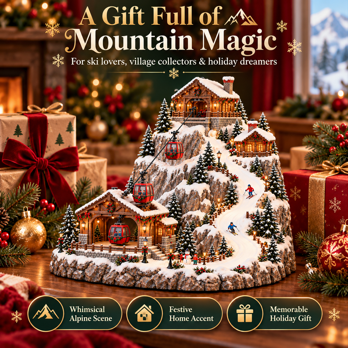 Alpine Christmas Ski Village Festive Mountain Holiday Display