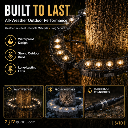 Ring-Shaped Solar Tree Lights Weatherproof Outdoor Spotlights Ideal for Trees, Pillars, and Gardens