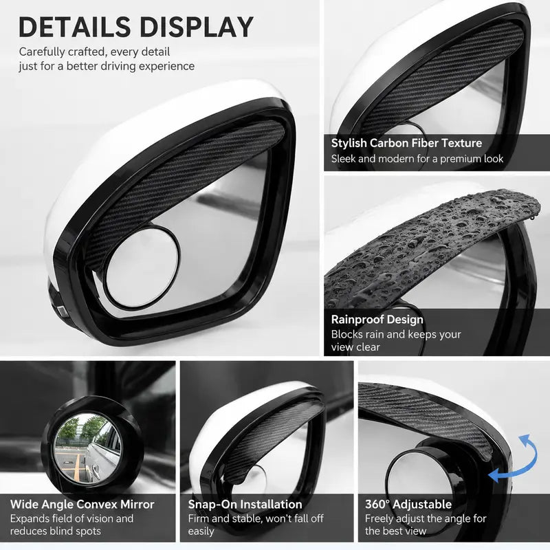 2-in-1 Rearview Mirror Rain Visor with 360 Blind Spot Mirror!
