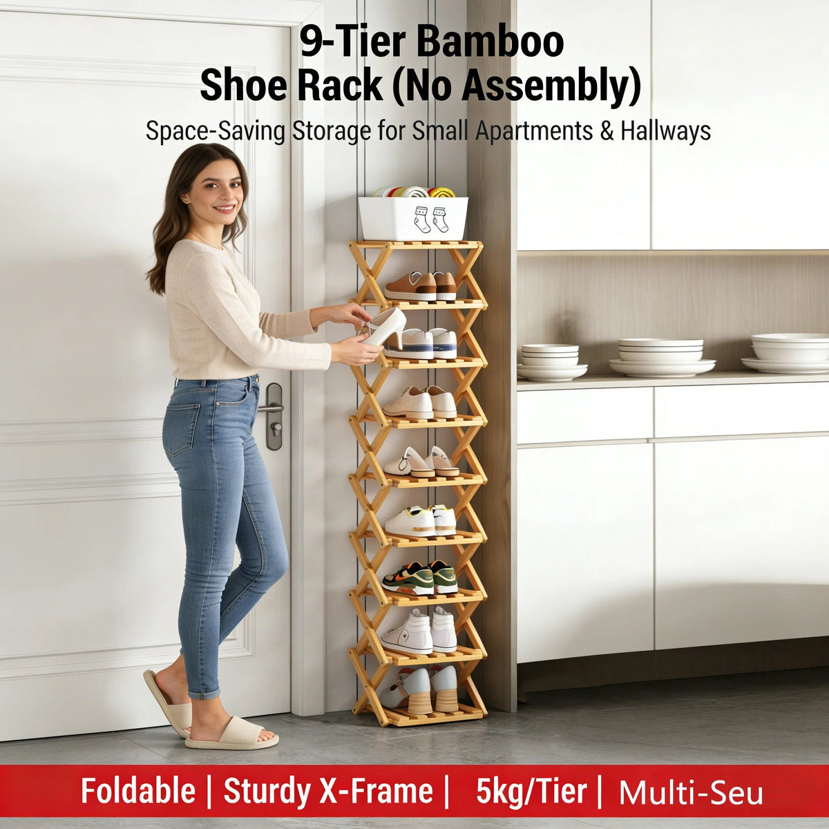 The 9-Tier Bamboo Rack: 3-Tier, 6-Tier, and 9-Tier No-Assembly Storage Solution!